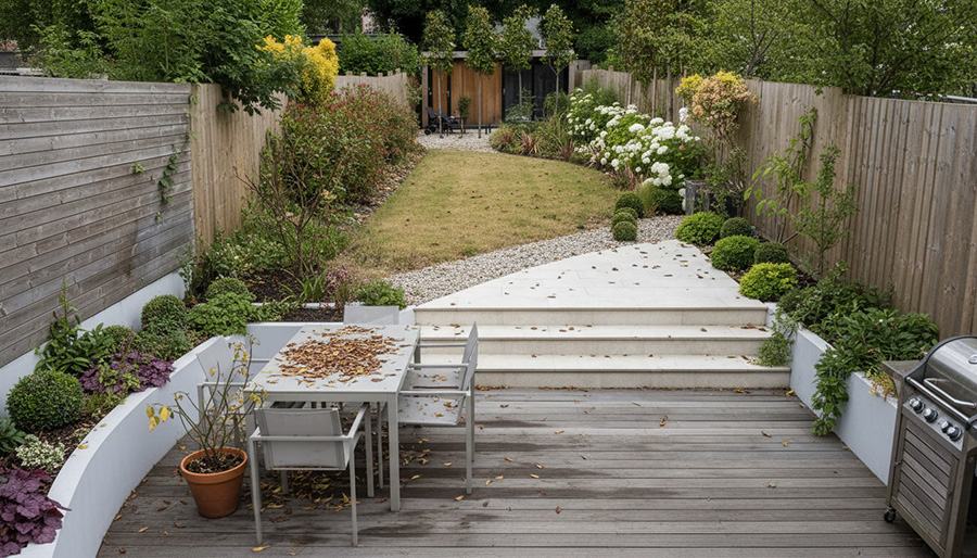 Long narrow garden with a rear extension concept in Dublin