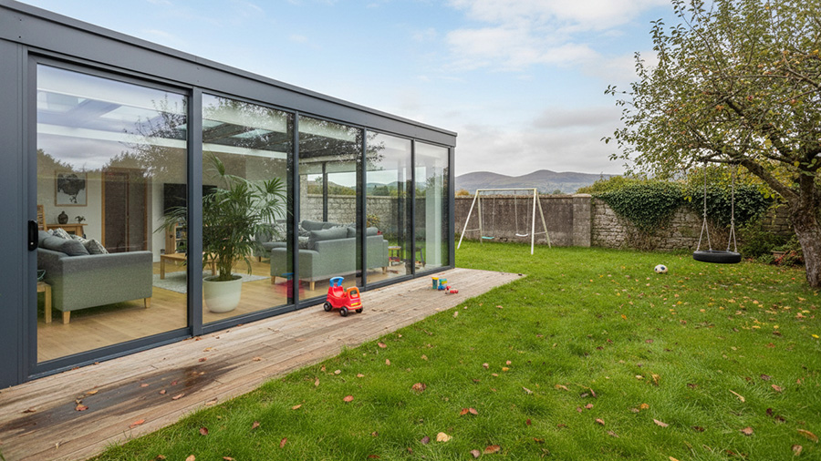South-facing garden extension with large glazing in Dublin